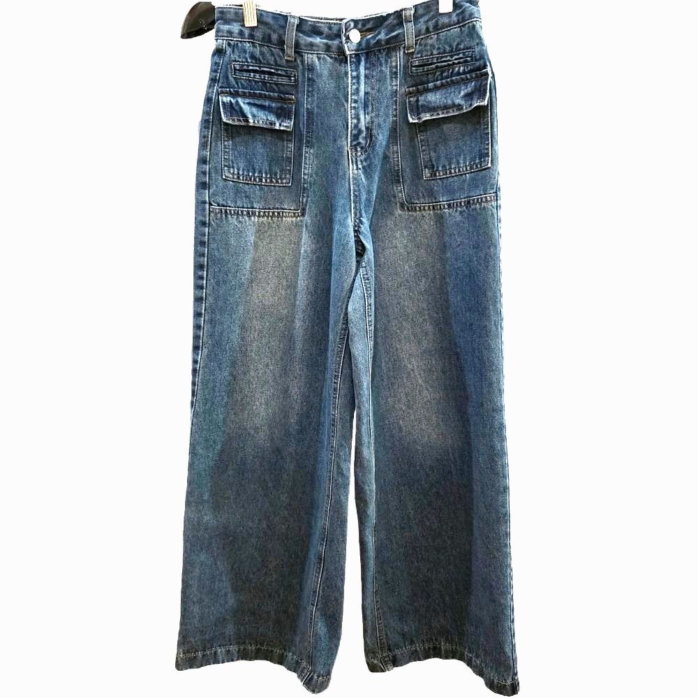 Wide Leg High Rise Baggy Cargo Jeans DAZY Womens M Dark Wash Utility Pockets